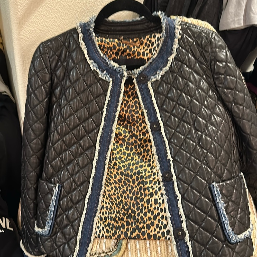 Dolce & Gabbana lamb skin quilted jacket with denim trim NWT.